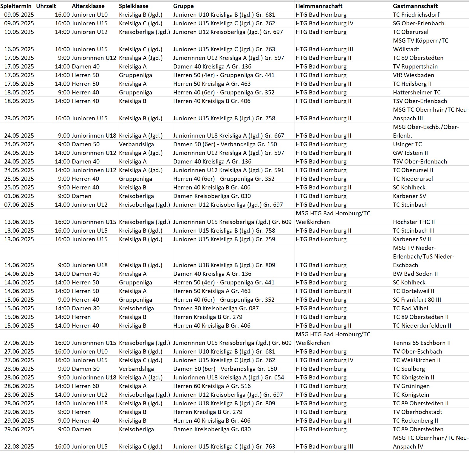 Heimspielplan 2025 Heimspielplan 2025